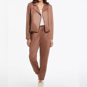 Sepia Brown Tribal Vegan Leather Set Biker Moto Jacket M Pull On Pants S